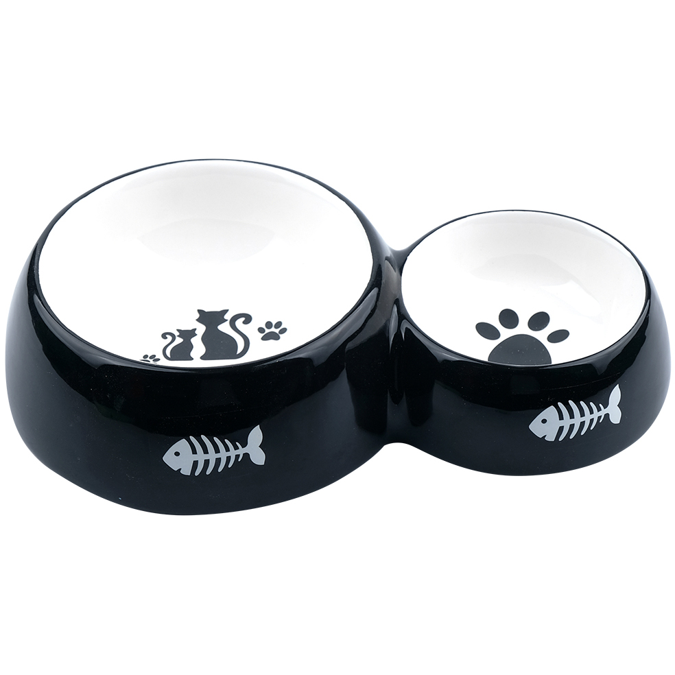Миска для животных Foxie Black Cats двойная керамическая 25х15