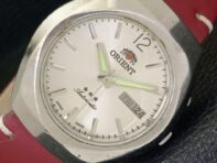 USED JAPAN ORIENT AUTOMATIC 46941 MENS DAY&DATE SILVER DIAL WATCH A431484-2 R107-a431484