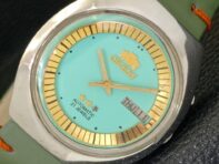 USED AUTOMATIC ORIENT JAPAN 46941 MENS TURQUOISE BLUE DIAL WATCH A431486-2 R107-a431486