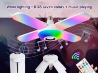 50 Вт светодиодный складной четырехлистный светильник E27 RGB Музыкальный деформируемый потолочный светильник Красочный интеллектуальный складной вентилятор с лампочкой