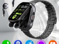 2024 Смарт-часы 2 в 1 с наушниками Смарт-часы Bluetooth Звонки Мужские часы GPS-трекер Монитор сердечного ритма Воспроизведение музыки Смарт-часы Headphone Watch серебряный