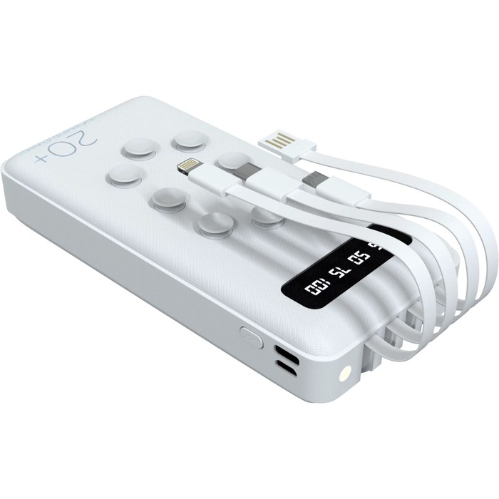 Внешний аккумулятор More choice PB42S-20, 20000 мАч, 2xUSB, встроенные кабели, дисплей, 2.1 А, белый