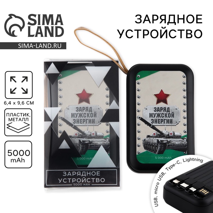 Зарядное устройство «Заряд мужской энергии», 5000мА, мод. PB-01, 10,4 х 6,4 см