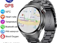 2024 Новые 4 Pro Смарт-часы для мужчин IP68 NFC GPS-трекер AMOLED 360*360 HD экран Heart Rate Bluetooth Call SmartWatch silicone strap чёрный