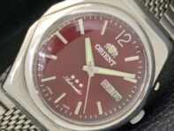USED AUTOMATIC ORIENT JAPAN 46941 MENS DAY&DATE RED COLOR DIAL WATCH A431506-2 R107-a431506