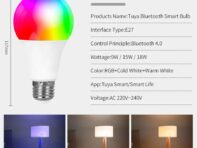 Tuya Smart Bluetooth LED Light Bulbs Smart Life APP E27 220V 9W 15W 18W BT Lamp RF 2.4GHz Remote Group Control for Bedroom Decor 220V 9W BT bulb