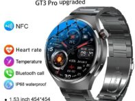 Новые GPS Смарт-часы для мужчин GT4 Pro 360*360 HD Экран Частота сердечных сокращений Bluetooth Вызов NFC IP68 Смарт-часы silicone strap чёрный