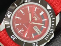 SEIKO 5 АВТОМАТИЧЕСКИЕ ВОССТАНОВЛЕННЫЕ 6309A ЯПОНИЯ МУЖСКИЕ НАРУЧНЫЕ ЧАСЫ С КРАСНЫМ ЦИФЕРБЛАТОМ a426514-2 RL-a426514