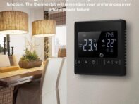 Black Anti-Freeze Function Electric Floor Heating Thermostat With 6 Programmable Modes Low Temperature Anti Freezing