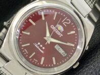 USED AUTOMATIC ORIENT 46941 JAPAN MENS DAY&DATE RED COLOR DIAL WATCH A431514-2 R107-a431514
